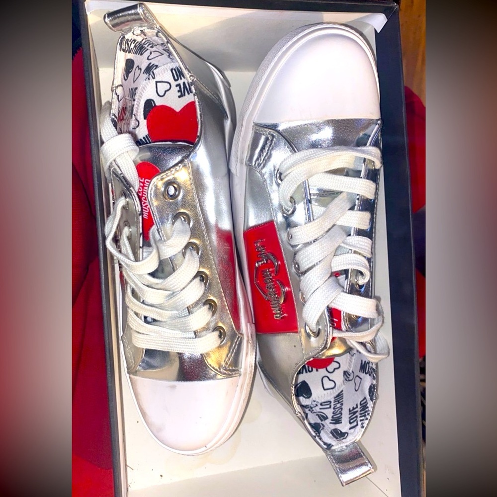 Silver moschino sneakers